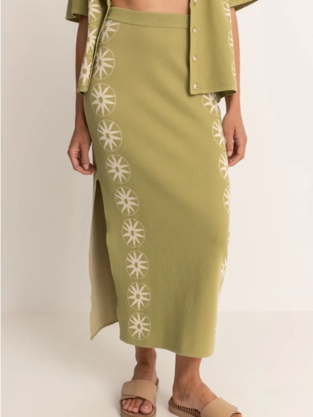 Rhythm Vintage Inspired Knit Midi Skirt Avocado Green